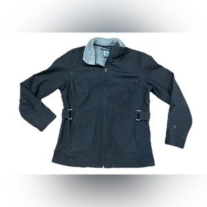 Free Country Fleece Lined Zip Jacket Buckle Snap Black Coat Women Medium Faux